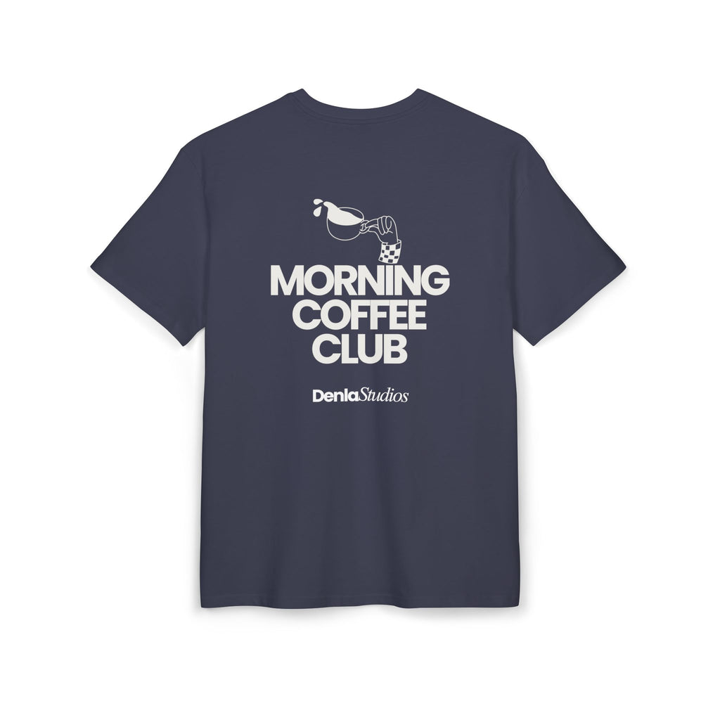 Morning Coffee Club Oversized Tee — Minimal White T-Shirt for Coffee Lovers