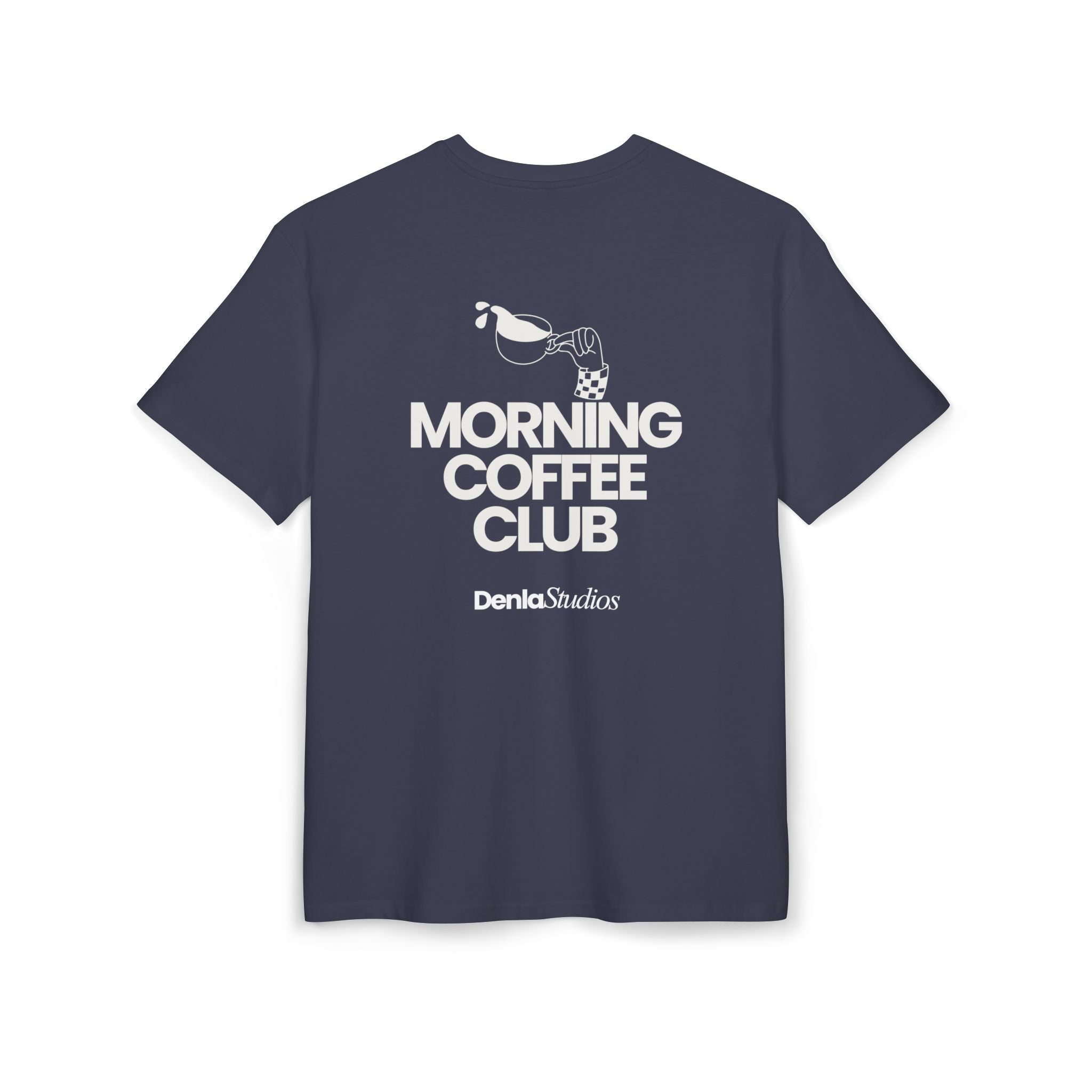 Morning Coffee Club Oversized Tee — Minimal White T-Shirt for Coffee Lovers