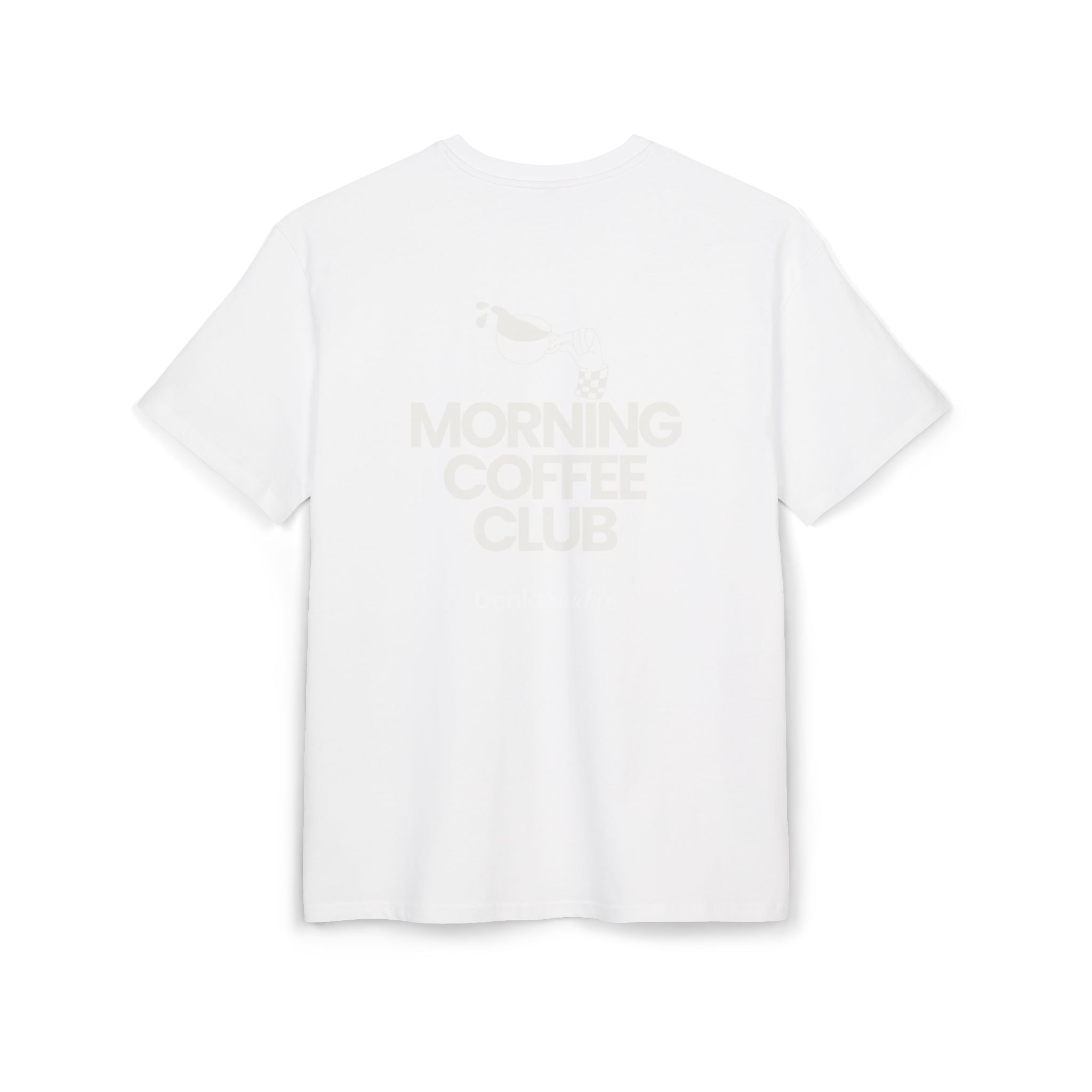 Morning Coffee Club Oversized Tee — Minimal White T-Shirt for Coffee Lovers